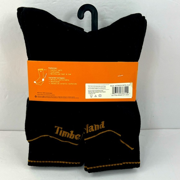 TIMBERLAND, CUSHIONED CREW SOCKS, SIX PAIRS, MEN’S BLACK WITH ORANGE LOGO - Picture 3 of 16